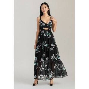 Rachel Roy Adrena Maxi Dress Black Size 2 Floral Whimsigoth Cottage Fairy‎ NWT